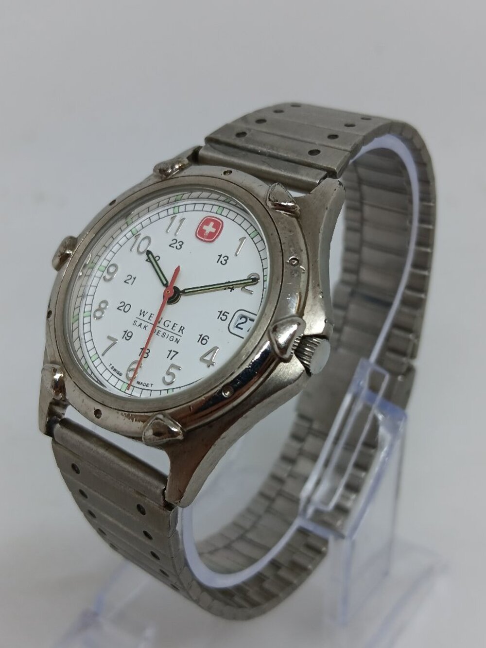 VINTAGE 1990s Wenger SAK Design Men's 36mm S/Steel Swiss Quartz Watch NEW BATT